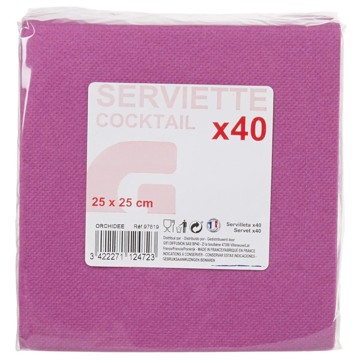Serviette cocktail jetable violet x40