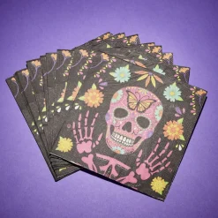 Serviette de table Halloween tête de mort mexicaine noir et multicolore x16