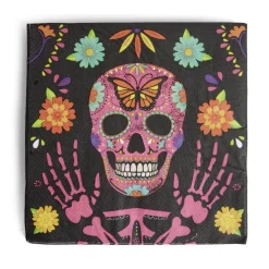 Serviette de table Halloween tête de mort mexicaine noir et multicolore x16
