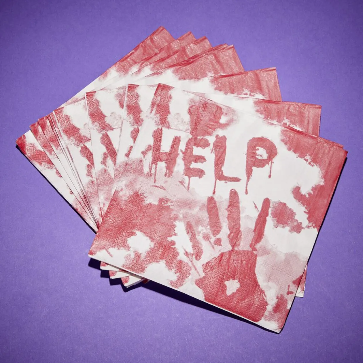 Serviette de table Halloween main ensanglantée HELP rouge et blanche x20