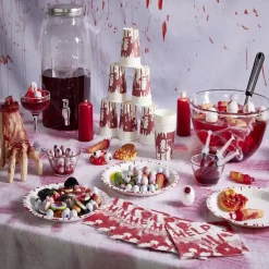 Serviette de table Halloween main ensanglantée HELP rouge et blanche x20