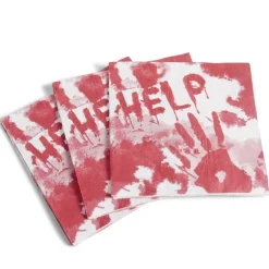 Serviette de table Halloween main ensanglantée HELP rouge et blanche x20