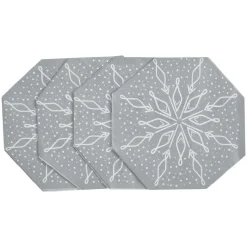 Serviette de table hexagonale argentée décor blanc x10