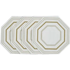 Serviette de table hexagonale blanche décor doré x10