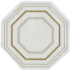 Serviette de table hexagonale blanche décor doré x10