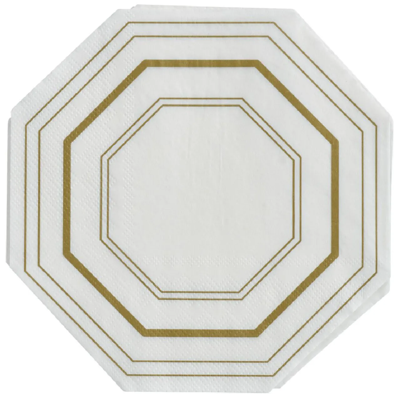 Serviette de table hexagonale blanche décor doré x10