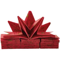 Serviette de table pré-pliée rouge étoiles dorées x12