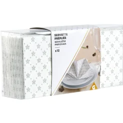 Serviette de table pré-pliée flocons argentés x12