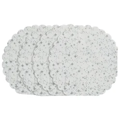 Serviette de table ronde blanche décor argenté x10