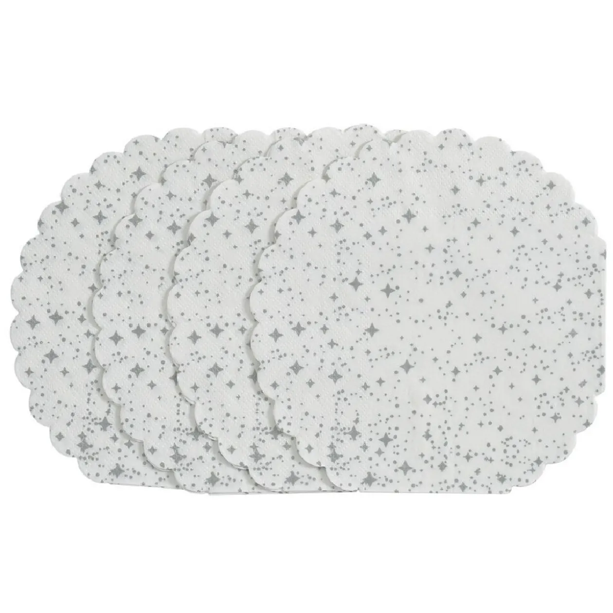 Serviette de table ronde blanche décor argenté x10