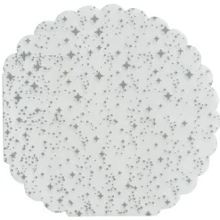 Serviette de table ronde blanche décor argenté x10