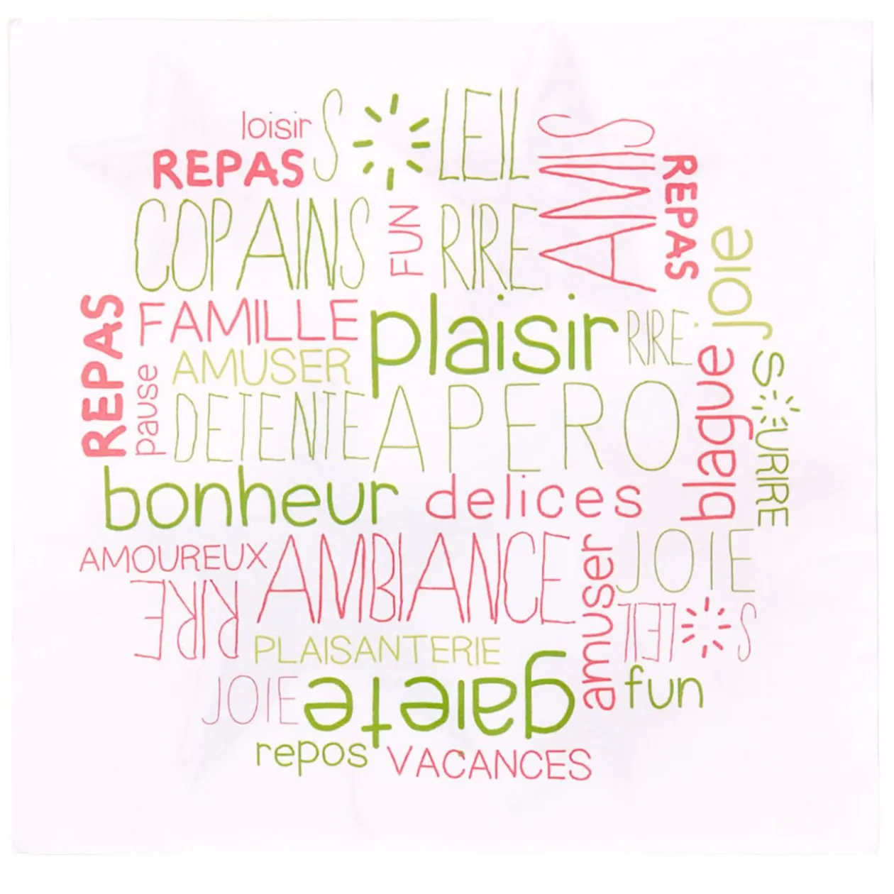 Serviette en papier avec inscriptions vertes et roses x20