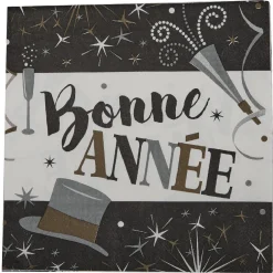 Serviette en papier Bonne année noir et blanc x20