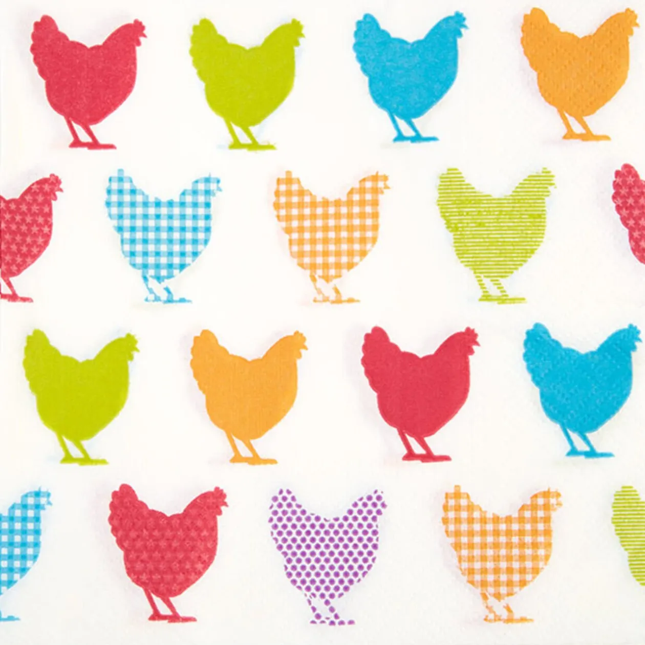 Serviette en papier design poules multicolores x20
