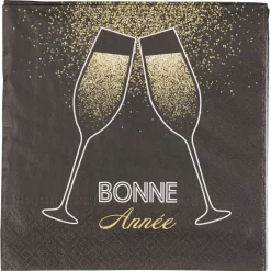 Serviette en papier design bonne année noir et or x20