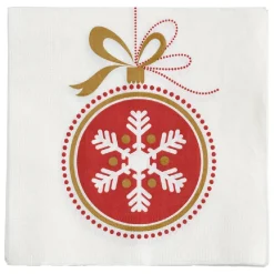 Serviette en papier imprimé boule de Noël rouge doré x20