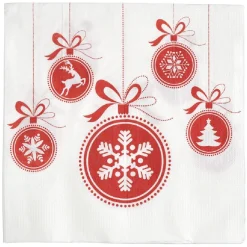 Serviette en papier imprimé boule de Noël rouge blanc x20