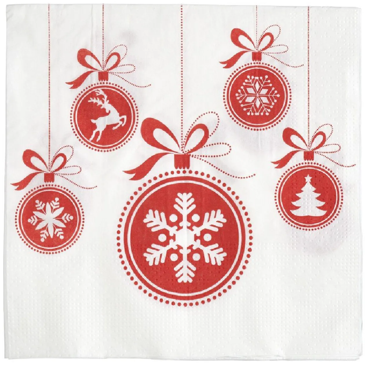 Serviette en papier imprimé boule de Noël rouge blanc x20
