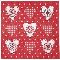 Serviette en papier imprimé coeur esprit Noël rouge blanc x20