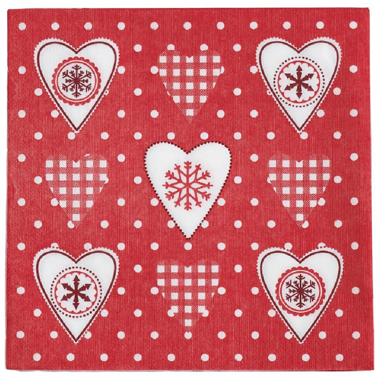 Serviette en papier imprimé coeur esprit Noël rouge blanc x20