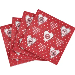 Serviette en papier imprimé coeur esprit Noël rouge blanc x20