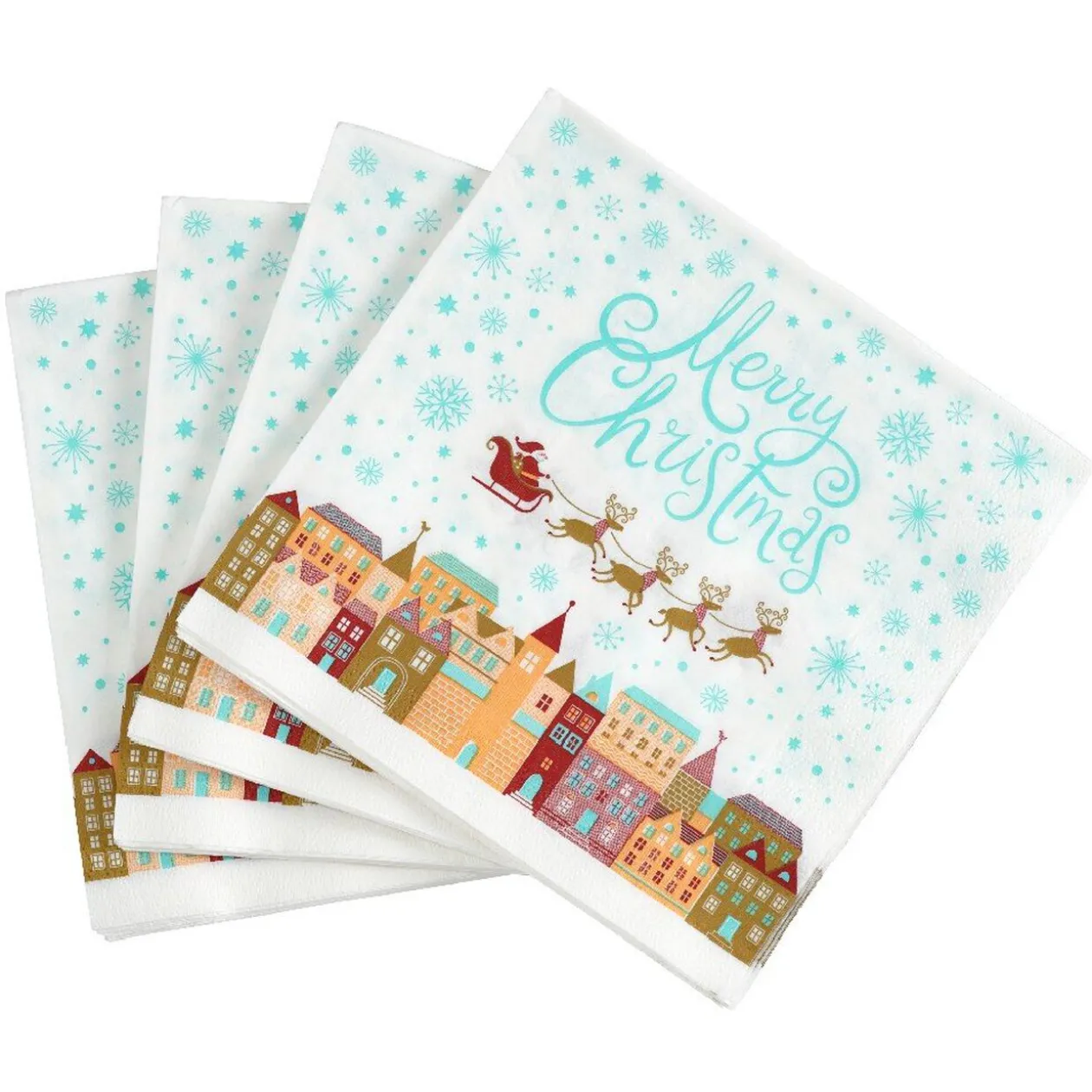 Serviette en papier imprimé Père Noël sur son traineau x20