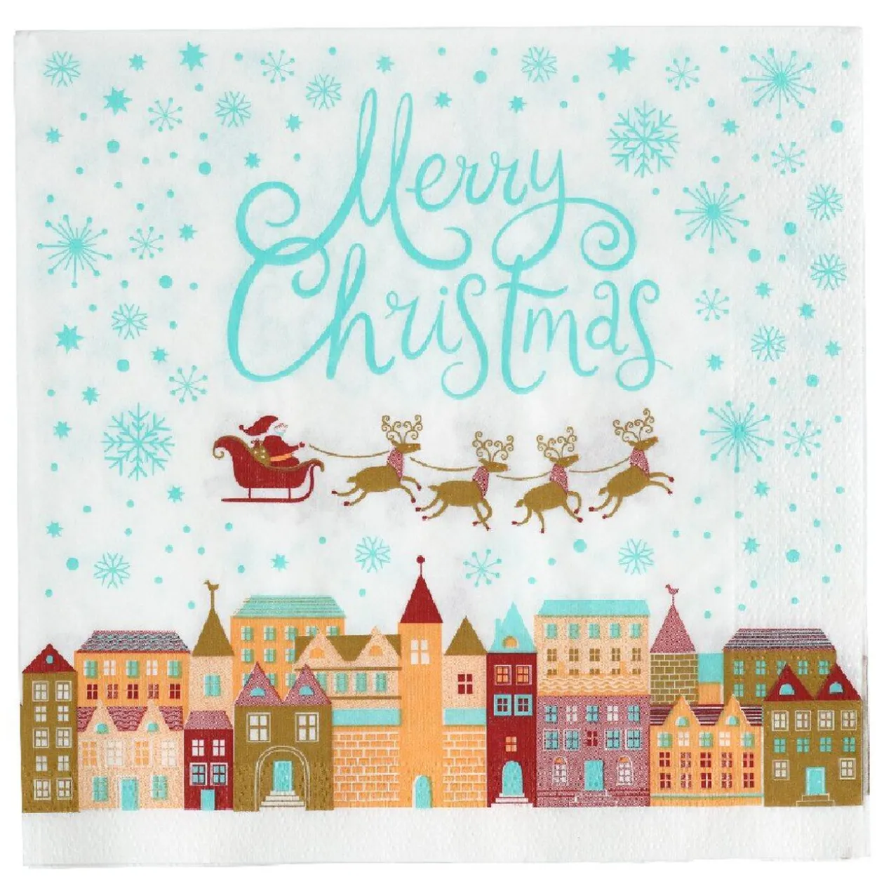 Serviette en papier imprimé Père Noël sur son traineau x20