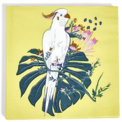 Serviette en papier motif oiseau tropical jaune vert x20
