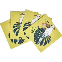 Serviette en papier motif oiseau tropical jaune vert x20