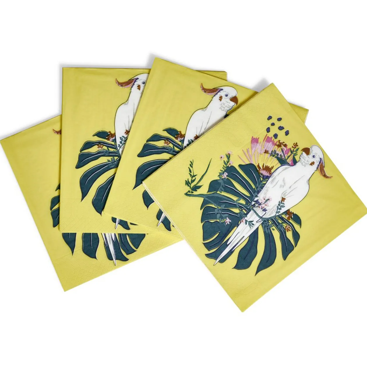 Serviette en papier motif oiseau tropical jaune vert x20