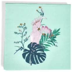 Serviette en papier motif oiseau tropical bleu vert x20