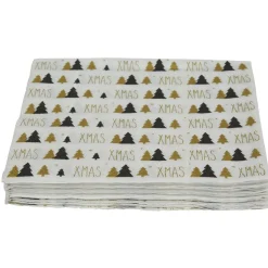 Serviette en papier noir imprimé sapin blanc et doré x20