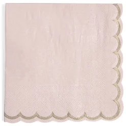 Serviette en papier rose et bord doré x 16