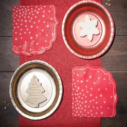 Serviette forme baroque rouge étoiles doré x12