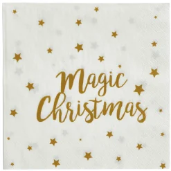 Serviette inscription Magic Christmas blanche et dorée x20
