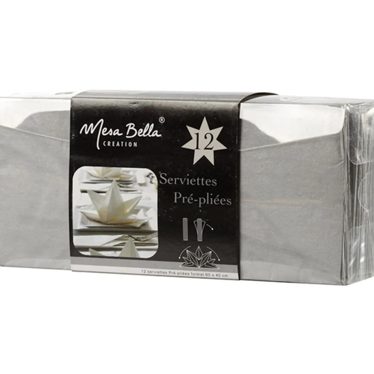 Serviette jetable pré pliée argentée x12