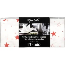 Serviette jetable pré pliée blanche étoiles rouges x12