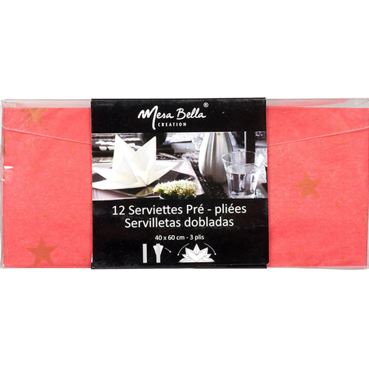 Serviette jetable pré pliée rouge étoiles dorées x12