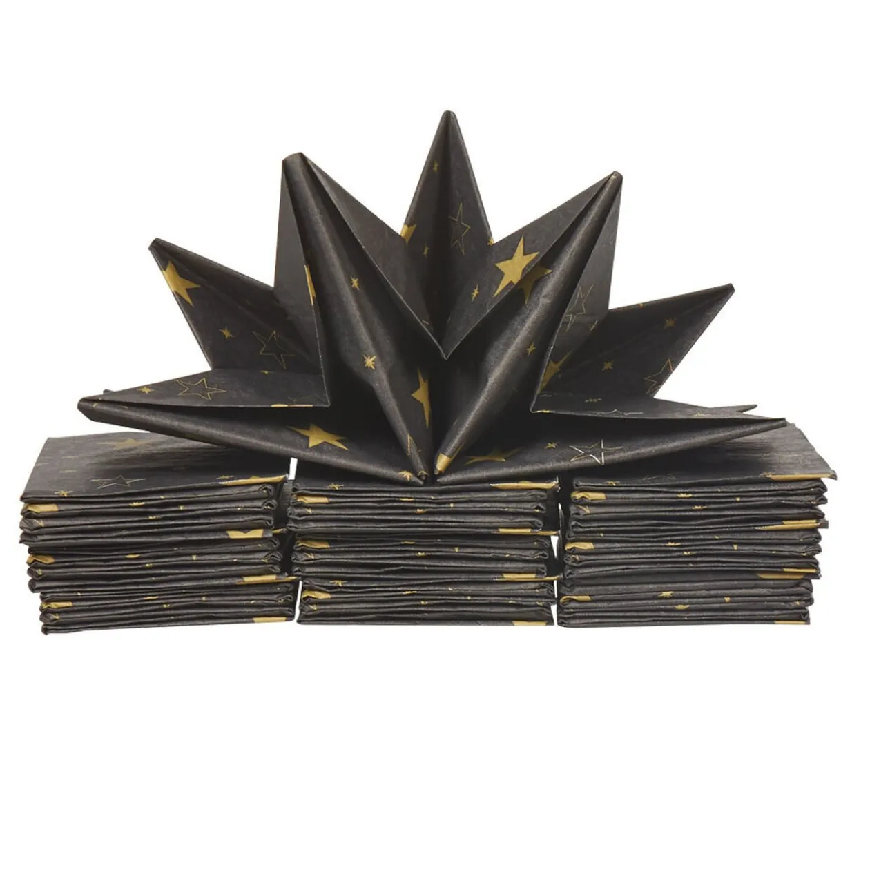 Serviette jetable pré pliée noire étoiles dorées x12