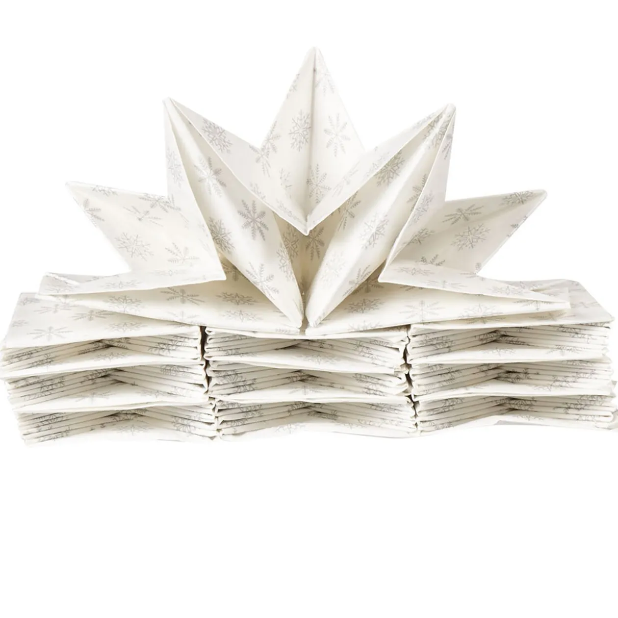 Serviette jetable pré pliée blanche flocons argentés x12