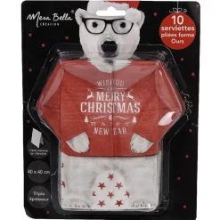 Serviette jetable pré pliée design ours blanc x10