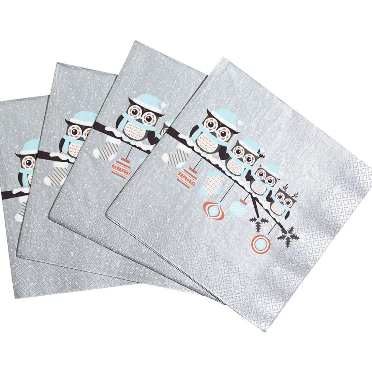 Serviette motif hibou grise et blanche x20