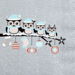 Serviette motif hibou grise et blanche x20