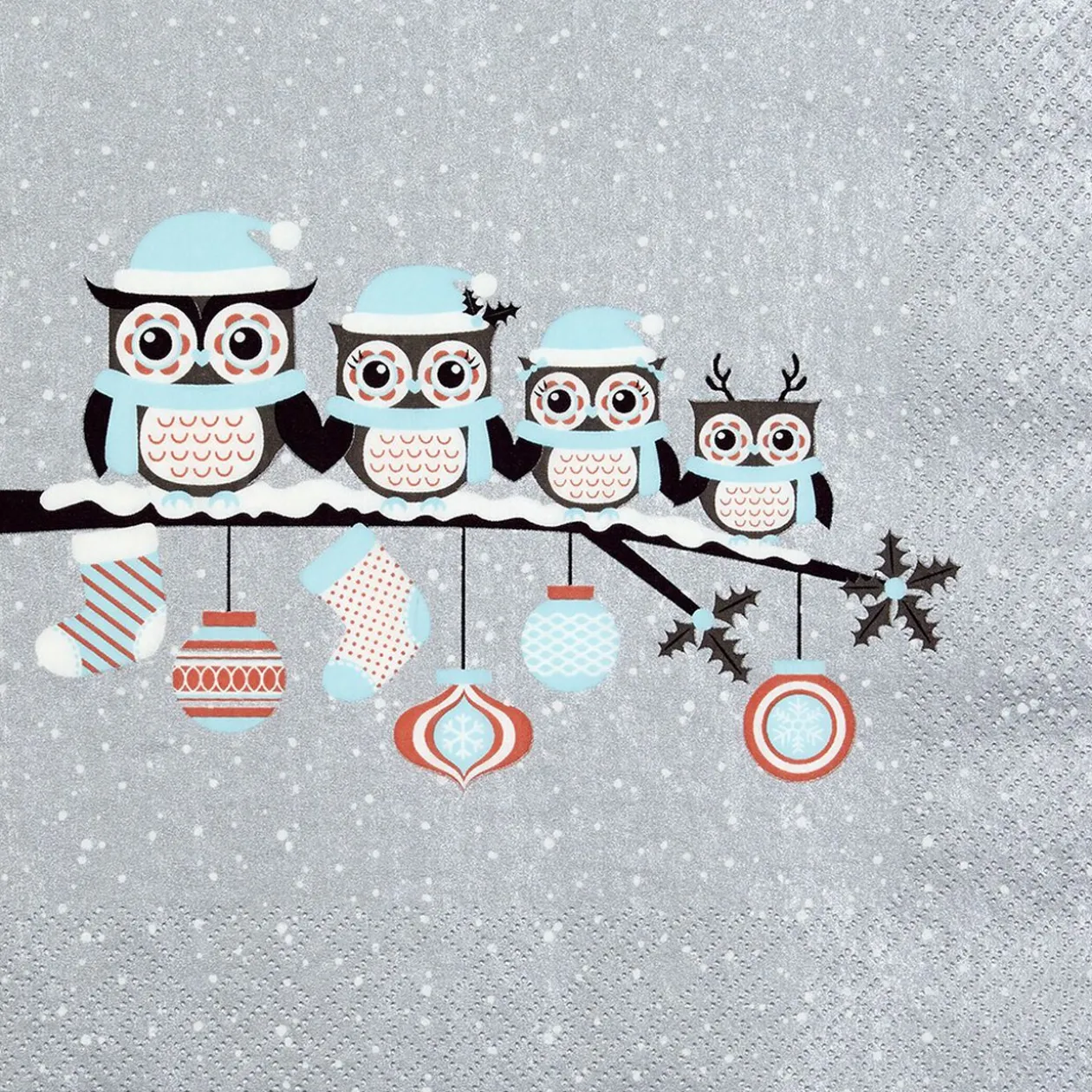 Serviette motif hibou grise et blanche x20