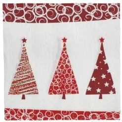 Serviette motif sapins blanche et rouge x20