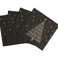 Serviette motif sapins noire et dorée x20