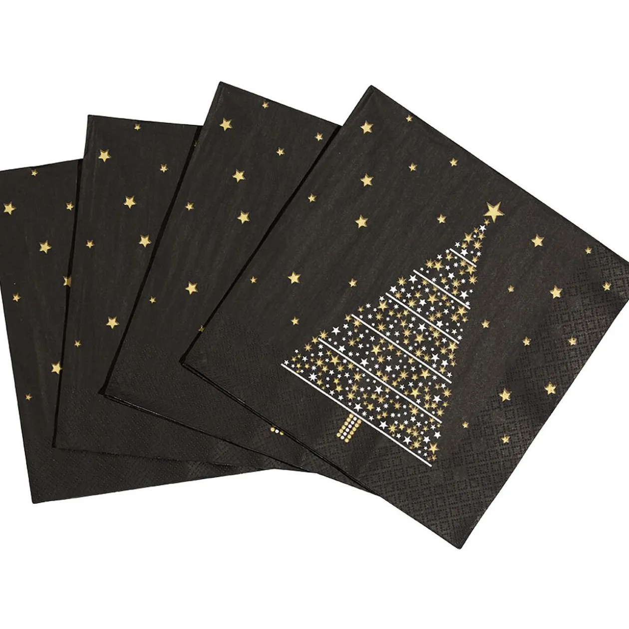 Serviette motif sapins noire et dorée x20