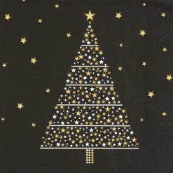 Serviette motif sapins noire et dorée x20