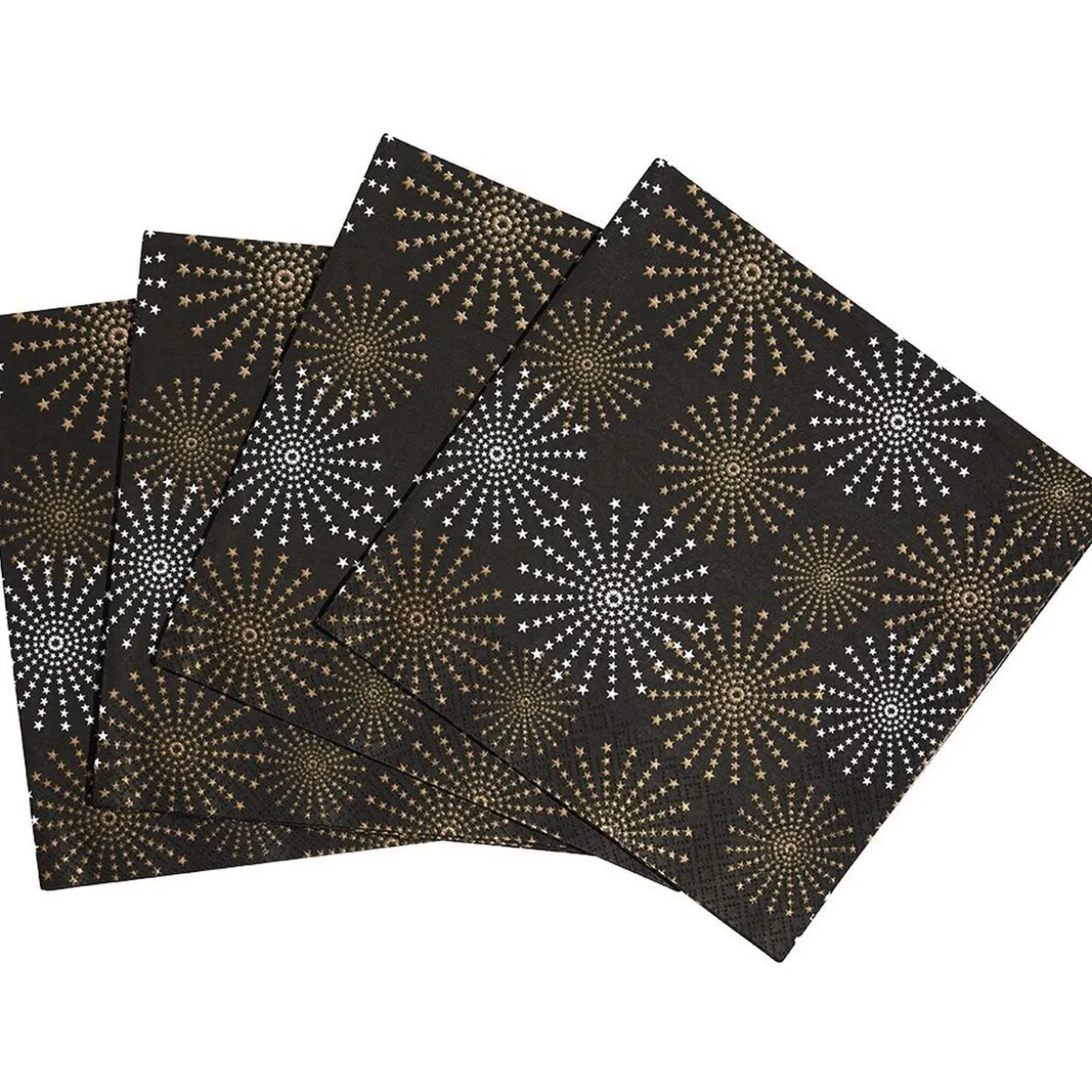 Serviette noire motif étoiles dorées et argentées x20