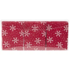 Serviette origami en papier rouge motif flocon blanc x12